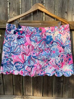 Lilly Pulitzer Scalloped Skort Pink Blue Floral Print